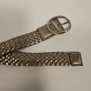 Metalic Silver Woven Leather Vintage Belt waist 30"-38"